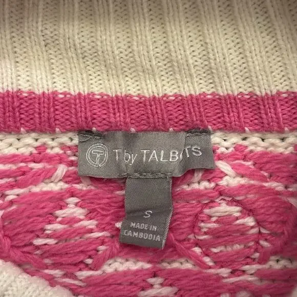 T by Talbots 1/4 Zip Sweater Fair Isle Women’s Small Pink Multicolor Wool Blend - Picture 3 of 7